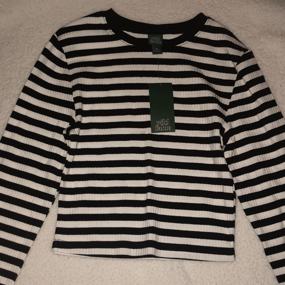 Wild fable cropped black & white stripe top